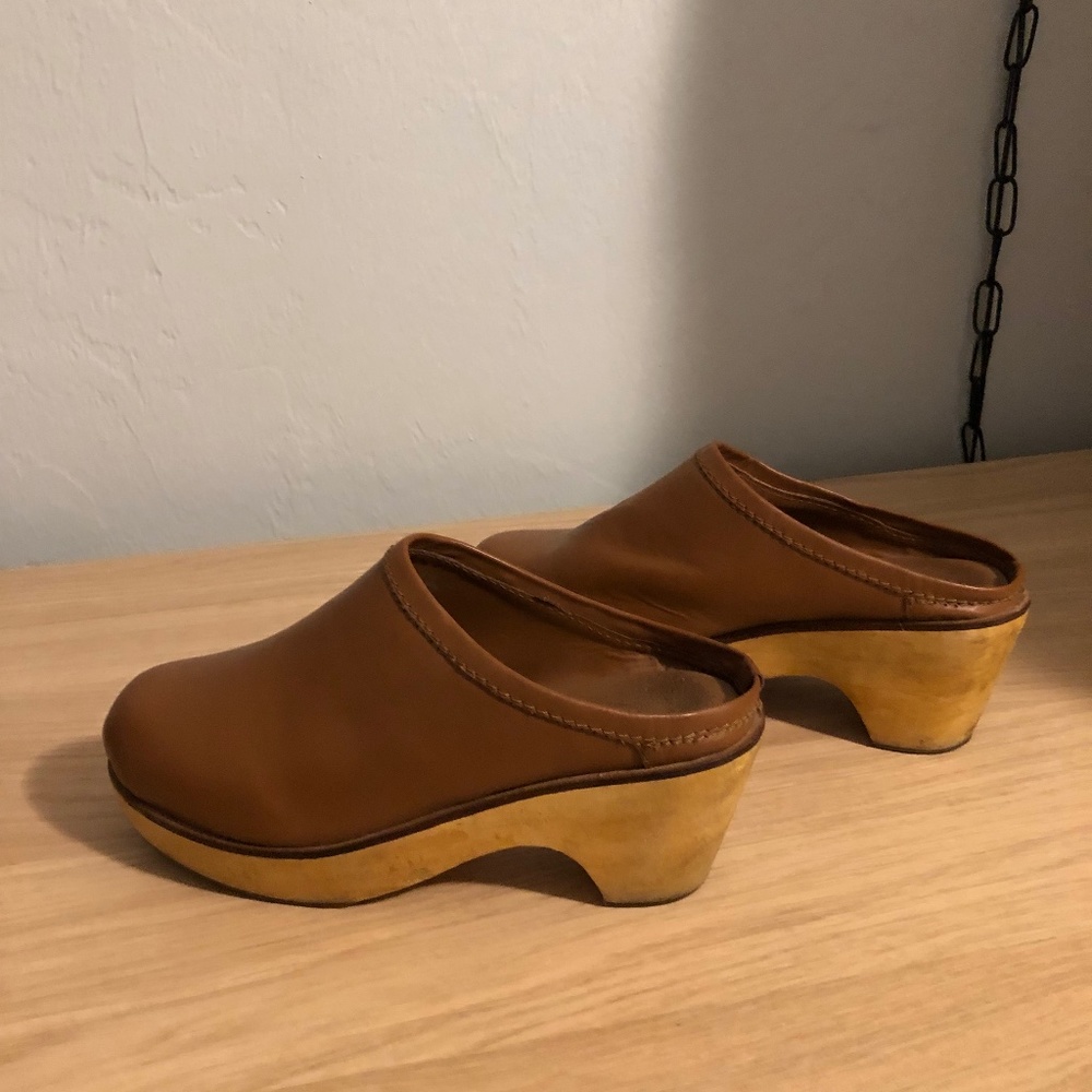 Brown clog mules